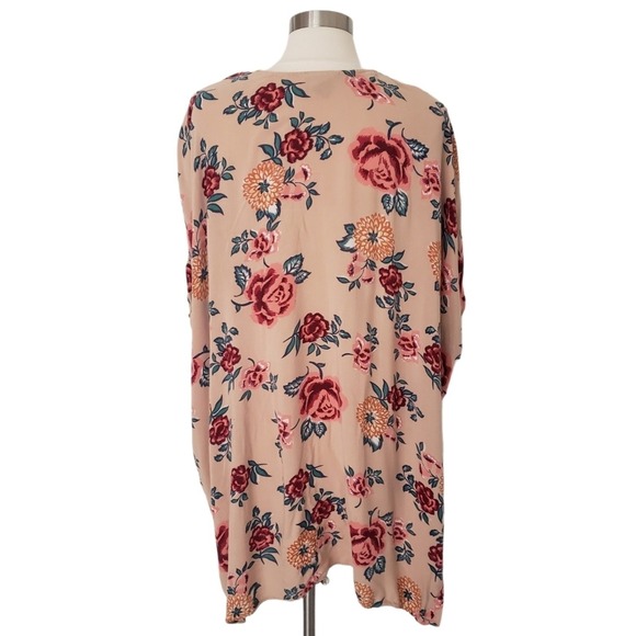 Angie Floral Kimono Cardigan Lightweight Beige Rose Duster M - Picture 2 of 5